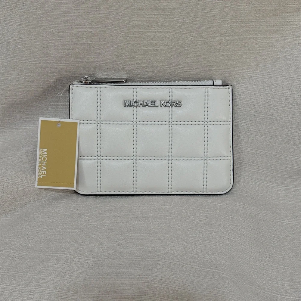 Michael Kors Optic White Jet Set Travel Quilted Coin Pouch Wallet